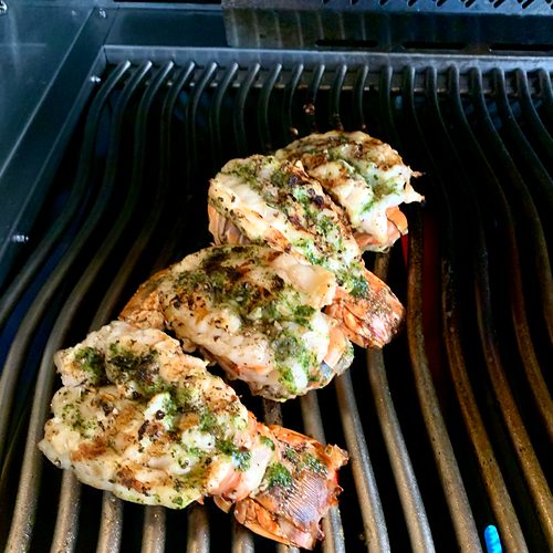 Lobster tails on the grill, part of a BBQ dinner in a Guanacaste villa